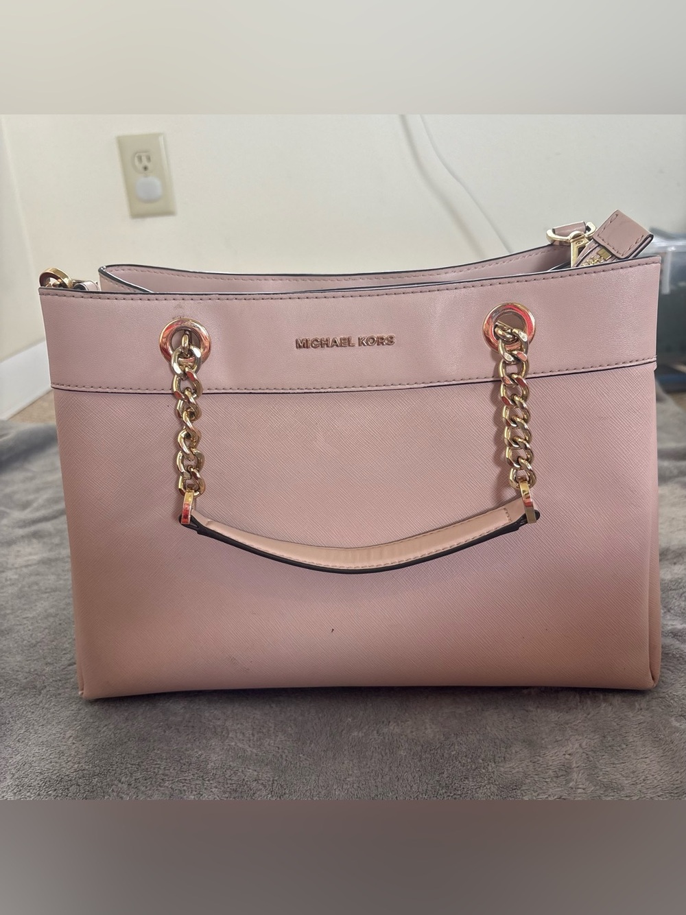 Michael Kors Blush Pink Saffiano Leather Chain Tote Bag - Fair Condition